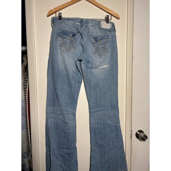 MEK Denim Ibiza Flares Jeans Size 30 Light Wash Distressed y2k contrast stitch - Picture 5 of 7